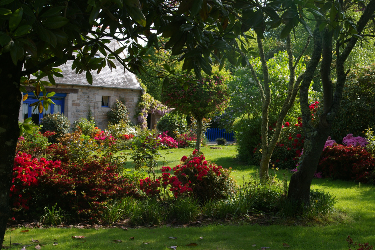 Façade plein sud - Maison de village de caractère , dans jardin  magnifique, près de la mer. 6 pers.  - Location de vacances - Ploumilliau