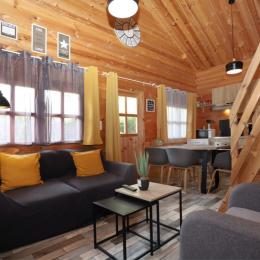 Cottage Gîtes d'Armor, tréguidel pièce de vie avec salon et cuisine aménagée  - Location de vacances - Tréguidel