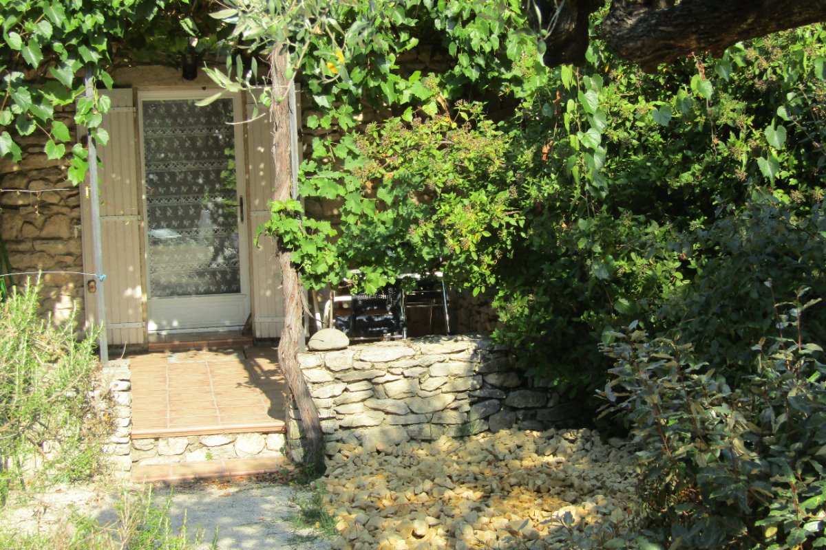 Terrasse ombragée d'une treille de vigne - Location de vacances - Mirabel-aux-Baronnies
