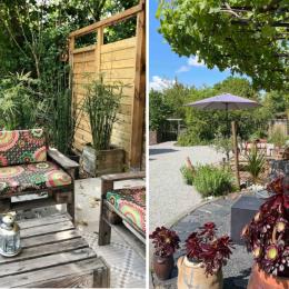 Différents espaces de repos et relaxation dans la cour intérieure  - Location de vacances - Combourg