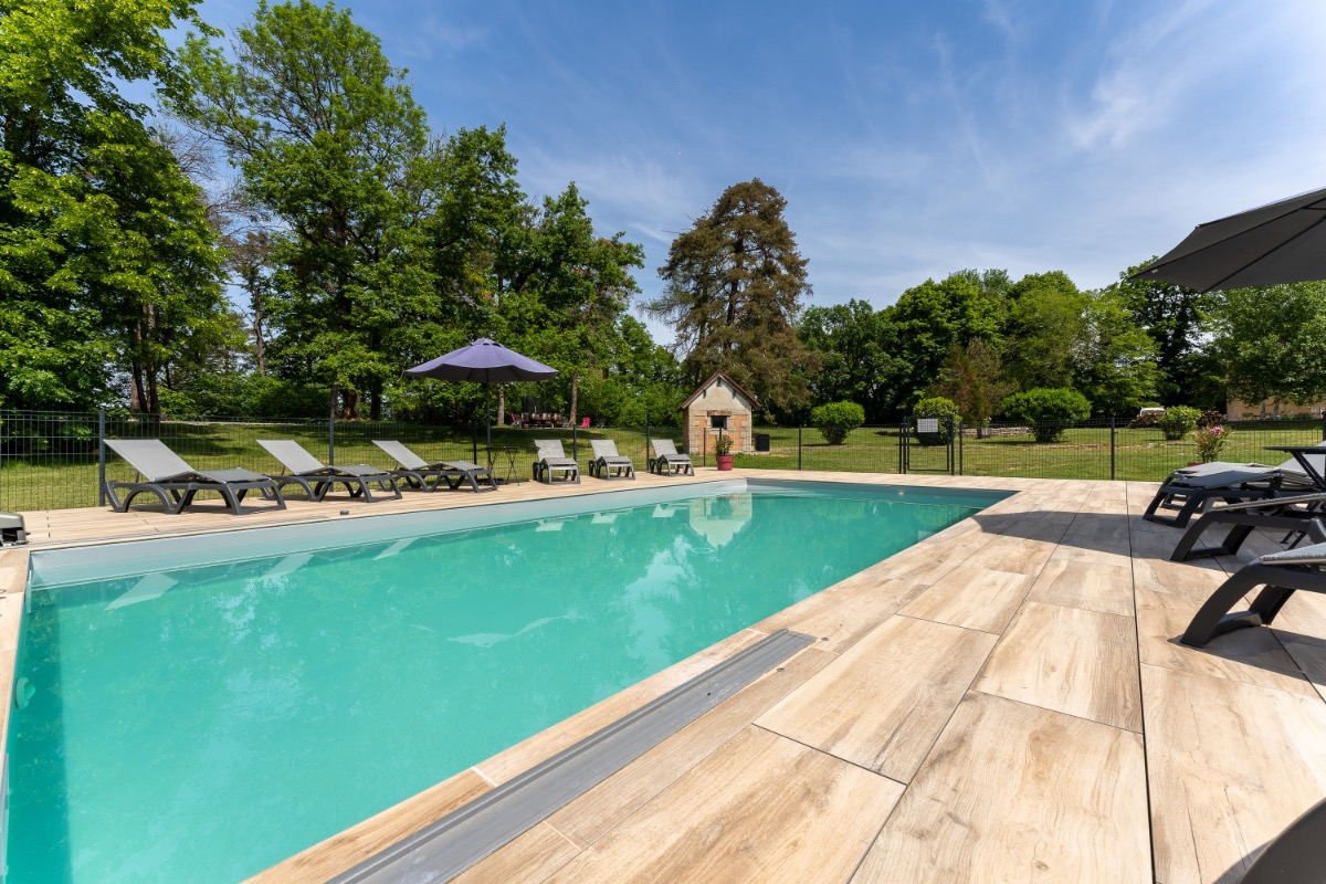 Grande piscine chauffée de 10 m X 5 m
Espace détente, bains de soleil - Location de vacances - La Châtelaine