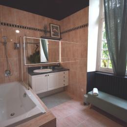 Salle de bain en marbre rénovée avec goût  - Chambre d'hôtes - Calignac