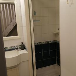 Salle d'eau en bas (douche et lavabos) - Location de vacances - Arzon
