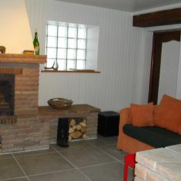 salon avec cheminée et télévision - Gite du pré Bouquin - Location de vacances - Ménil-de-Senones