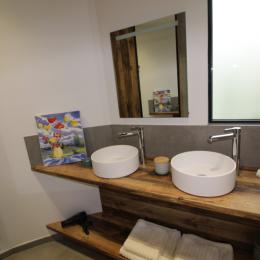 Salle d'eau 2 vasques avec douche  - Appartement Lellipsse au centre de VITTEL - Location de vacances - Vittel